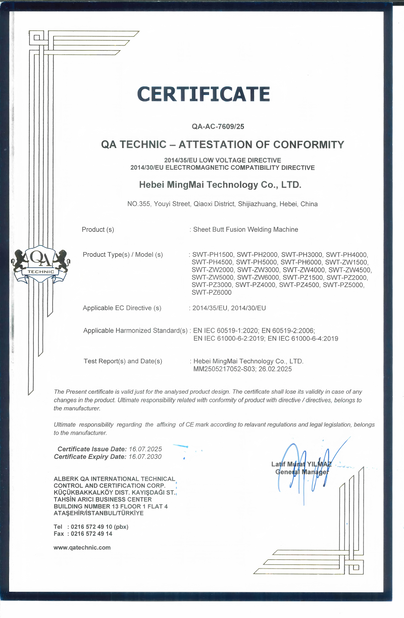 Cina Hebei Mingmai Technology Co.,Ltd Sertifikasi