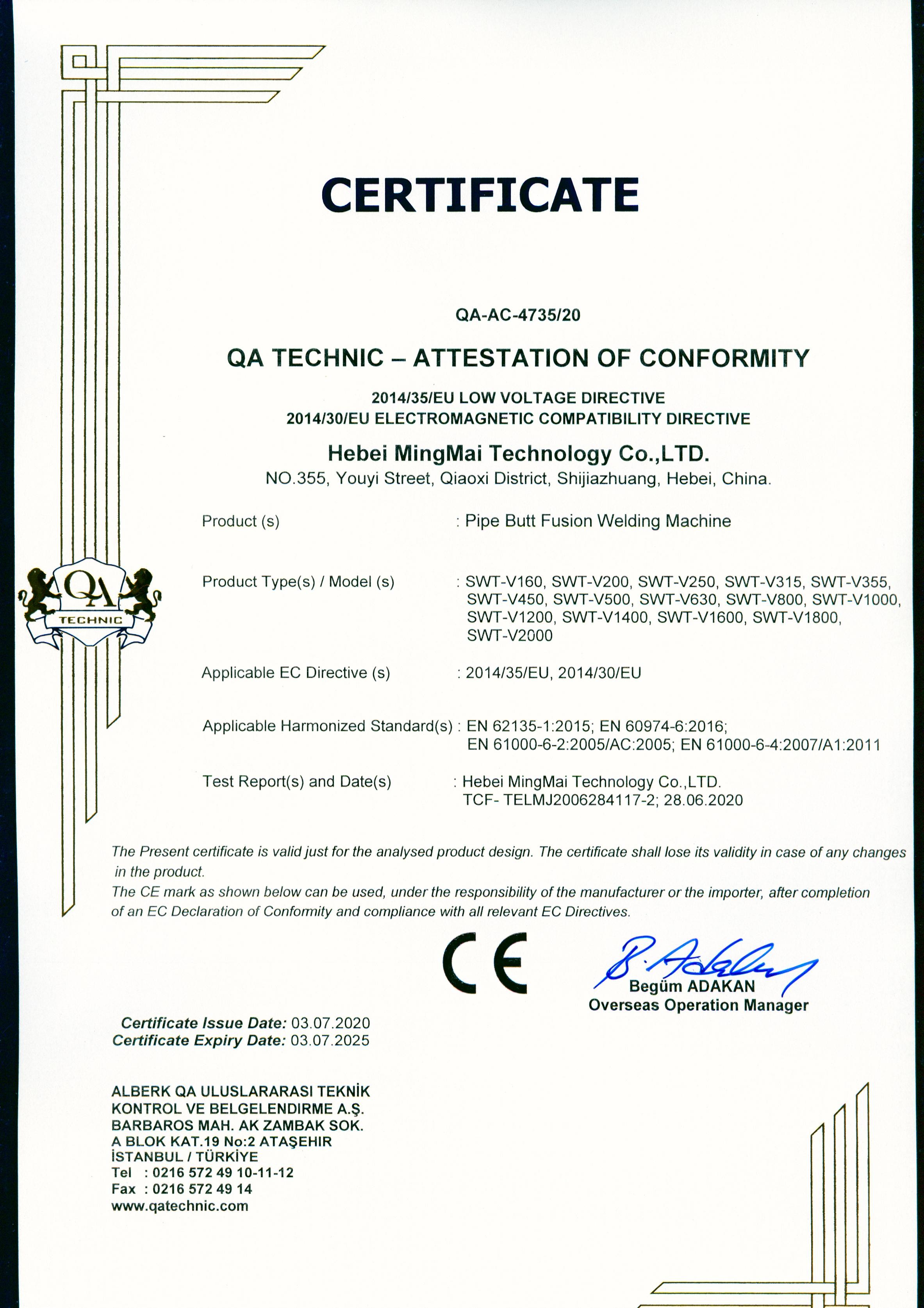 Cina Hebei Mingmai Technology Co.,Ltd Sertifikasi